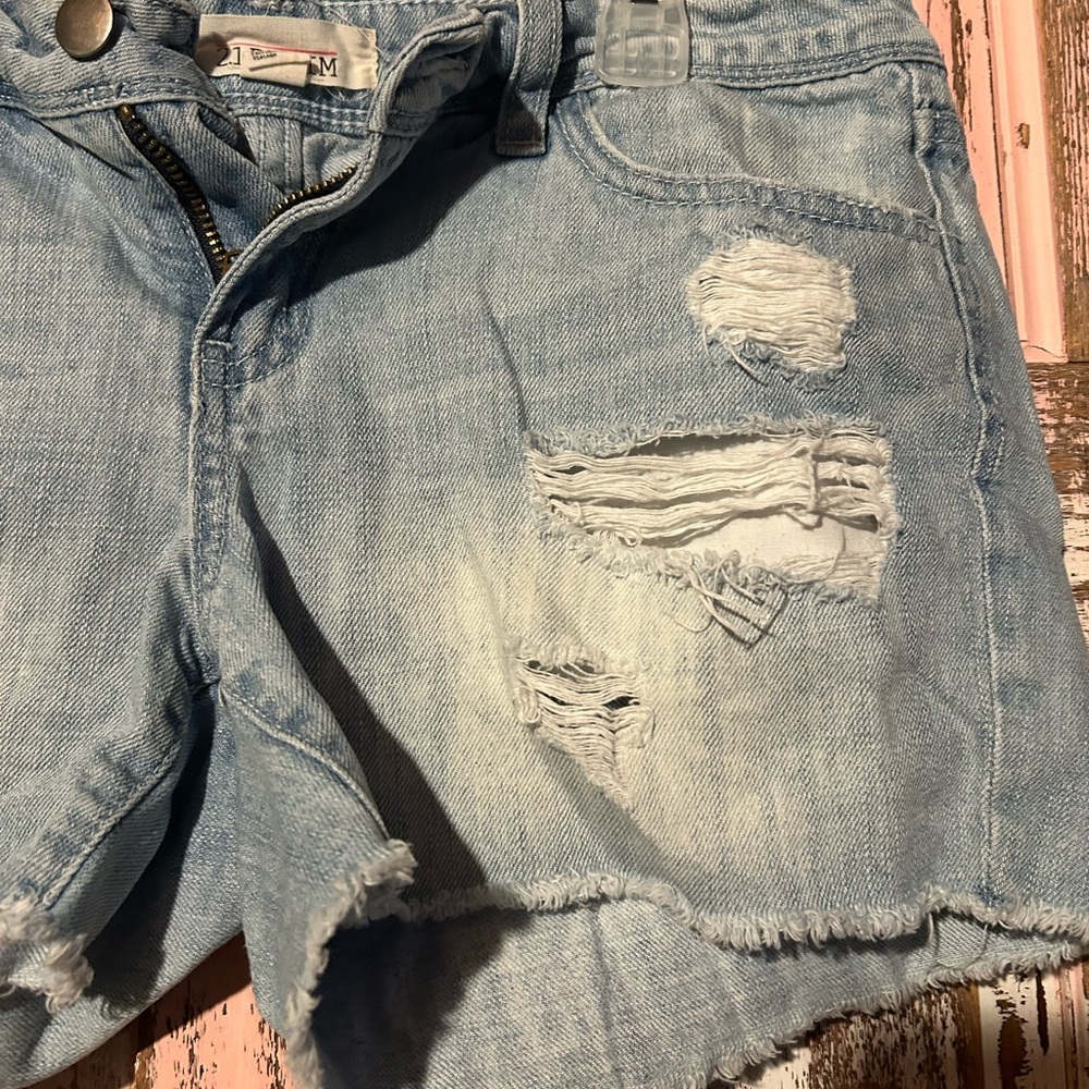2.1 Denim Faded Blue Ripped Jean Shorts - Picture 2 of 5